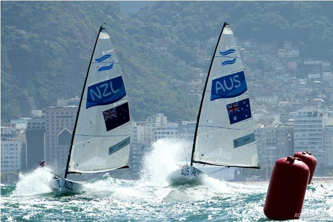 Finn fleet at Rio 2016 Olympic Sailing Competition ©  Robert Deaves